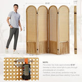 Asnefeli Room Divider 4 Panel, Folding Privacy Screen, Foldable Wood Divider Room Dec, Rattan Room Divider, Portable Partition Screen, Wall Divider for Room Separation Bedroom Home Office (Natural) Asnefeli