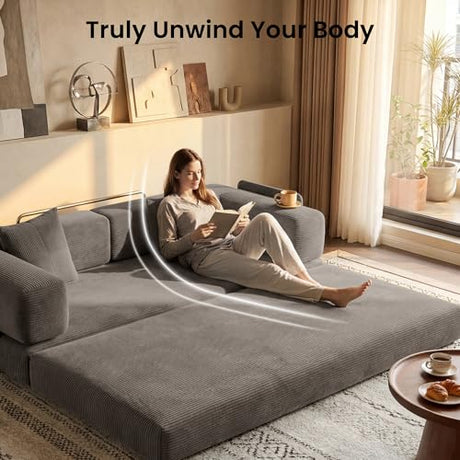CUBENTE 78.8" Convertible Futon Sofa Bed,Corduroy Futon Couch with Storage Pocket,Folding Pull Out Sofa,No Assembly Boneless Couch for Living Room,Brown CUBENTE
