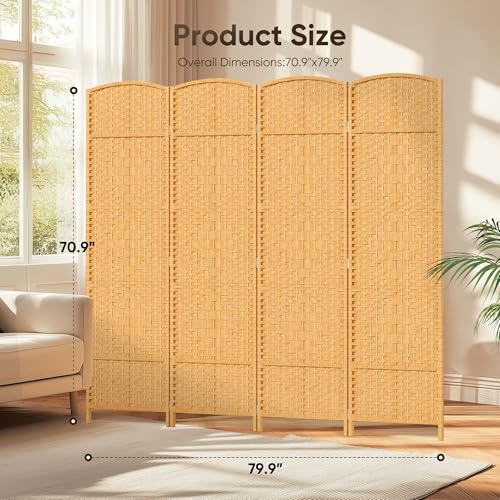 JOSTYLE 6ft. Tall Extra Wide Folding Privacy Screens with Diamond Double-Weave Room dividers and Freestanding Privacy Screens(Yellow, 4-Panel) JOSTYLE