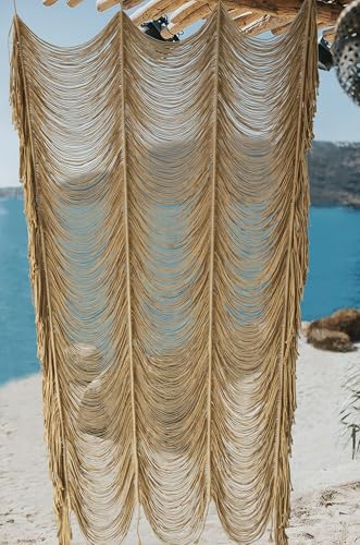 Macrame Curtain Boho Curtain Doorway Window Wall Decor Fiber Yarn Art Handwoven Wall Hanging Art Craftsmanship Home Door Bedroom Wedding Backdrop Arch,Closet Room Divider 59" W x 75" H (1 Panel,Khaki) Flber