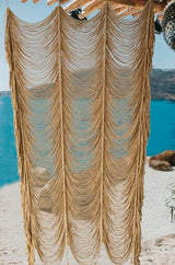 Macrame Curtain Boho Curtain Doorway Window Wall Decor Fiber Yarn Art Handwoven Wall Hanging Art Craftsmanship Home Door Bedroom Wedding Backdrop Arch,Closet Room Divider 59" W x 75" H (1 Panel,Khaki) Flber