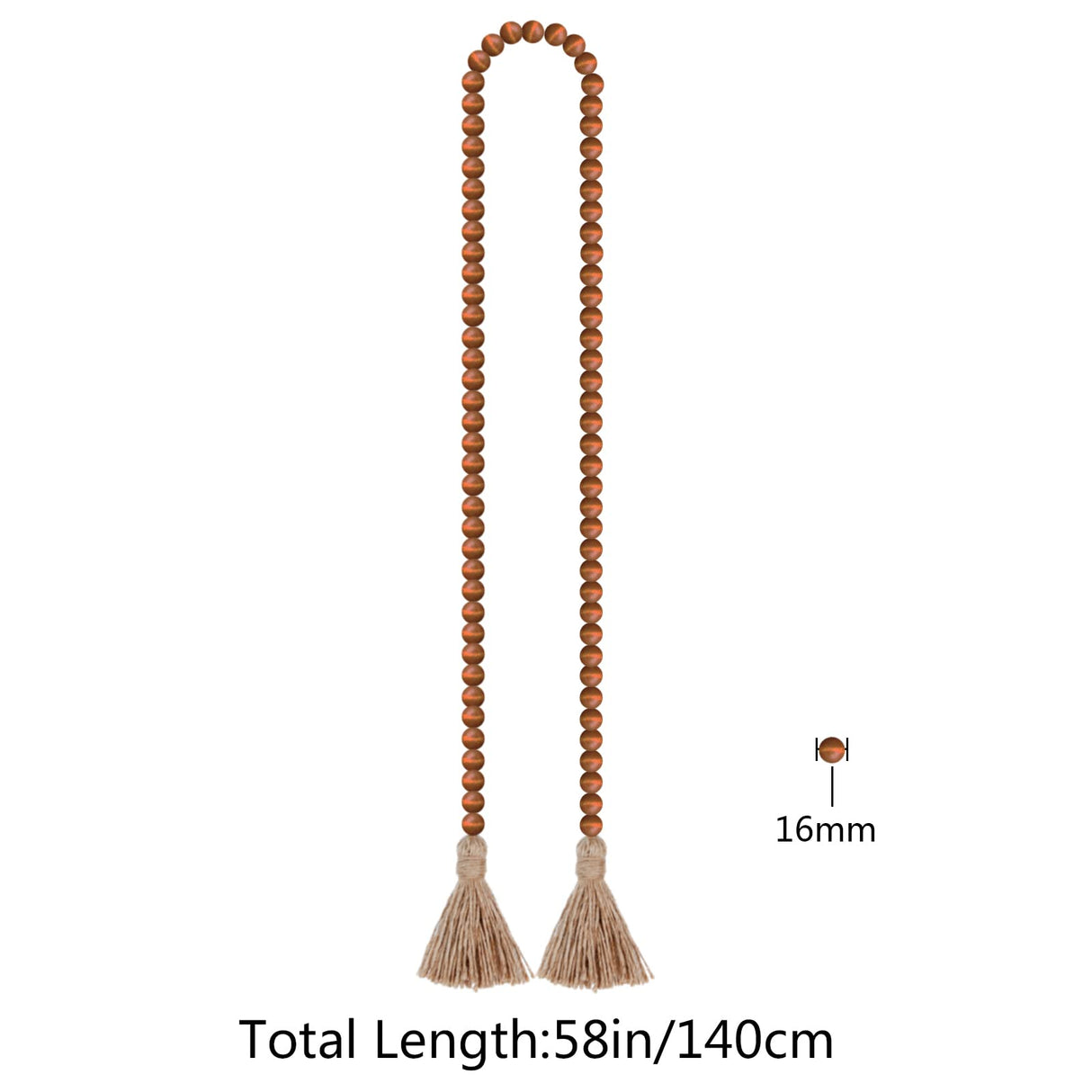 58in Wood Bead Garland with Tassels,Farmhouse Beads Rustic Country Decor Prayer Boho Beads Wall Hanging Decoration (Brown) RAMIRABI