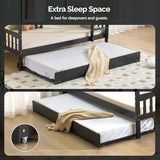 VINGLI Solid Wood Bunk Bed with Trundles,Twin Over Twin Bunkbed with RGB LED/Charging Station,Convertible Bunk Bed Frame with 15 inches High Safety Guardrail and Ladders for Kids,Black VINGLI
