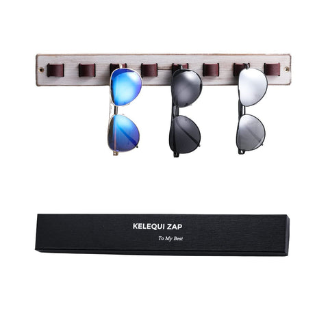 KELEQUI ZAP Sunglasses Organizer for Wall Rustic Home Decor Wood Eyeglass Display Farmhouse Wall Mounted Eyewear Rack Sunglass Holder for Multiple Glasses Unique Birthday Gifts for Dad Husband KELEQUI ZAP