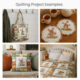 Patchwork Fabric Panel with Windmill Designs – 100% Cotton Satin, 6 Printed Panels 10”×10” + Patchwork Sheet 29.5”×19.7”, Single Continuous Cloth for Quilting & Sewing Fabricstown