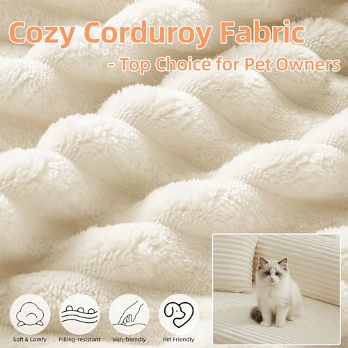 78 Inch Convertible Futon Sofa Bed,Folding Boneless Couch with Sleeper Sofa,Fold Out Floor Sofa Couch with Deep Seat,Cloud Corduroy Foldable Mattress Couches for Living Room(Off White) ZKJOLMN