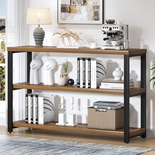 EXCEFUR Industrial Metal & Wood Console Tables for Living Room, Entryway Table with 3 Tier Storage Shelves, Sofa Hallway Table Behind Couch, Rustic Brown, 47 Inch EXCEFUR