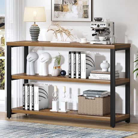 EXCEFUR Industrial Metal & Wood Console Tables for Living Room, Entryway Table with 3 Tier Storage Shelves, Sofa Hallway Table Behind Couch, Rustic Brown, 47 Inch EXCEFUR