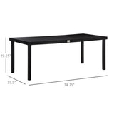 Outsunny 75" x 35" Outdoor Dining Table for 8 People, Rectangular Aluminum Frame Garden Table with All-Weather Faux Wood Top for Garden, Lawn, Patio, Black Outsunny