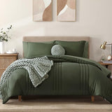 Monbix Queen Comforter Set - 7 Pieces Olive Green Bed in a Bag Queen Bedding Sets with Comforters, All Seasons Comforter Bed Set with Sheets, Pillowcases & Shams Monbix