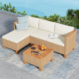 SUNSHINE VALLEY Small Patio Furniture Set, 3 Piece Wicker Outdoor Patio Conversation Set, Outside L-Shaped Sectional Sofa Couch with Chaise Lounge and Coffee Table for Porch Balcony Deck SUNSHINE VALLEY
