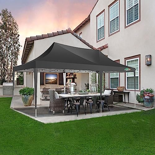 COBIZI 10x20 Pop Up Canopy Tent with Sidewalls,Party Tent Outdoor Gazebos, Waterproof & UV50+,3 Adjustable Heights,Higher Frame Design - Extra Tall for Parties Backyard,Weddings,Markets,Black COBIZI