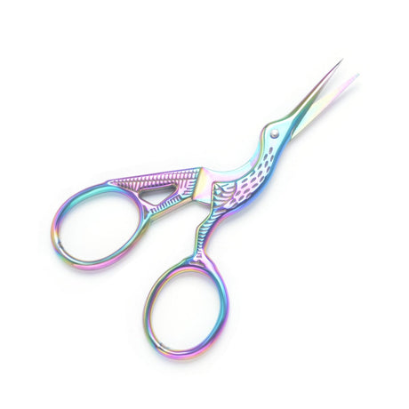 Stork 3.6 Inch Sewing Embroidery Scissors with Artificial Leather Cover - Stainless Steel Vintage Embroidery Scissors for Needlework, Manual Sewing Handicraft (Rainbow) Highsoner Wave