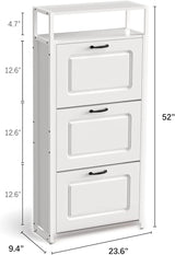 HAIOOU Shoe Cabinet with 3 Flip Drawers, Slim Wooden Shoe Rack Freestanding Storage Organizer Stand with 3 Flip Doors, Robust Metal Frame, Open Storage Shelf for 15-18 Pairs - White HAIOOU