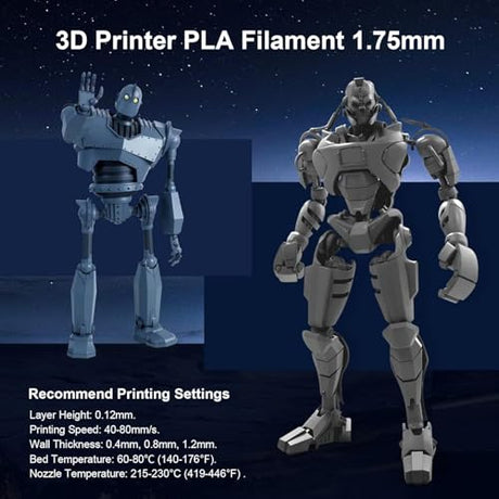 SUNLU PLA Filament 1.75mm Bundle, 3D Printer Filament Bundle 250g, 8 Rolls, 2kg Total, Black+White+Grey+Transparent+Red+Klein Blue+Sunny Orange+Green SUNLU