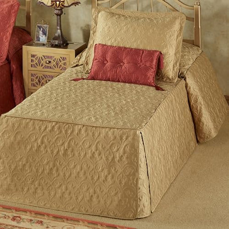 Cambridge Classic Luxury Bedding | Golden Bronze Solid Color Polyester Satin | Elaborate Damask Quilting | 2 Piece Bed Set Includes Twin Bedspread and Standard Pillow Sham | Also Fits Twin XL Beds Touch of Class