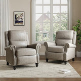 Pushback Recliner Chair, Faux Leather Wingback Recliner Chair, Upholstered Armchair Push Back Recliner with Wood Legs, Rivet Trim Single Sofa Accent Chair for Living Room, Bedroom, Gray