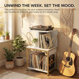 ZEXVIDA Record Player Stand with Vinyl Storage, Large Record Table Holds 180 Albums, Vinyl Record Storage Stand with USB Charger, Multi-Functional Side Table & Shelf for Living Room Bedroom ZEXVIDA