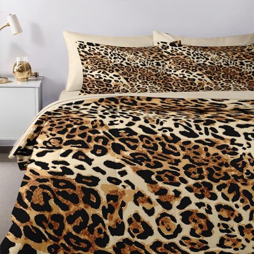 Nesker Comforter Set Queen Size, Cheetah Leopard Print Animal 7 Pcs Bedding for Kids and Adults, Wild Safari Skin Pattern Bed Sheet Sets with Fitted Sheet 2 Pillowcases & 2 Shams Nesker
