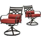 Hanover Montclair 7-Piece Outdoor Dining Set with 6 Swivel Rockers, Chili Red Cushions and Stamped Steel Rectangular Dining Table, Patio Dining Set for 6, Premium All-Weather Patio Furniture for Deck Hanover