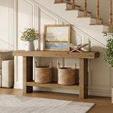 TRIBEWOOD 63-Inch Solid Wood Console Table, 2-Tier Narrow Farmhouse Entryway Table for Hallway, Entrance, Living Room, Behind The Couch,Brown TRIBEWOOD
