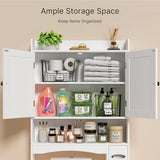 Ahomly Over The Toilet Storage Cabinet, 32.3" W x 70.3" H Over Toilet Bathroom Organizer with Doors, Adjustable Shelves, Toilet Paper Holder, 2 Side Hooks, Space-Saver for Bathroom, Laundry, White Ahomly