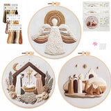 Myfelicity Embroidery kit,Adults Set,Nativity Scene Embroidery Hoop Art Set, Religious Christmas Theme, 3-Piece Collection with Angels and Manger Scene in White Embroidery Cloth