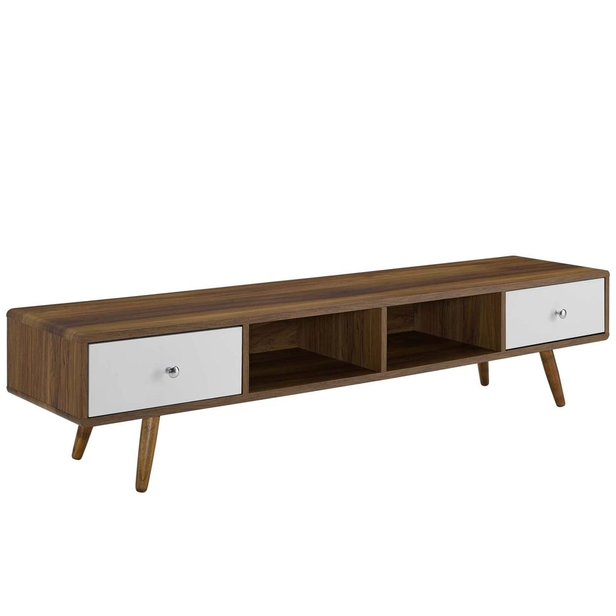 Modway Transmit 70" Media Console Wood TV Stand, 70 Inch, Walnut White Modway
