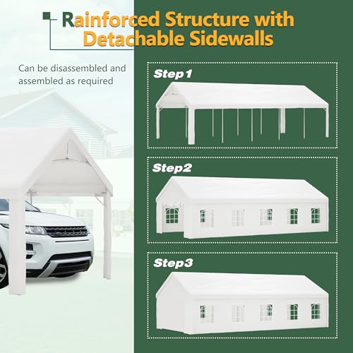 16' x 32' Party Tent with Removable Sidewalls & Alloy Steel Frame, Commercial Waterproof Outdoor Canopy Gazebo with 3 Storage Bags for Weddings, BBQ, Camping Rueekfil