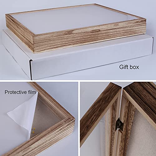 Shadow Box 13x16 Display Linen Background and 8 Stick Pins Solid Wood Memory Box Display Case for Photo,Sports Memorabilia, Awards, Medals and HPJAPRIL