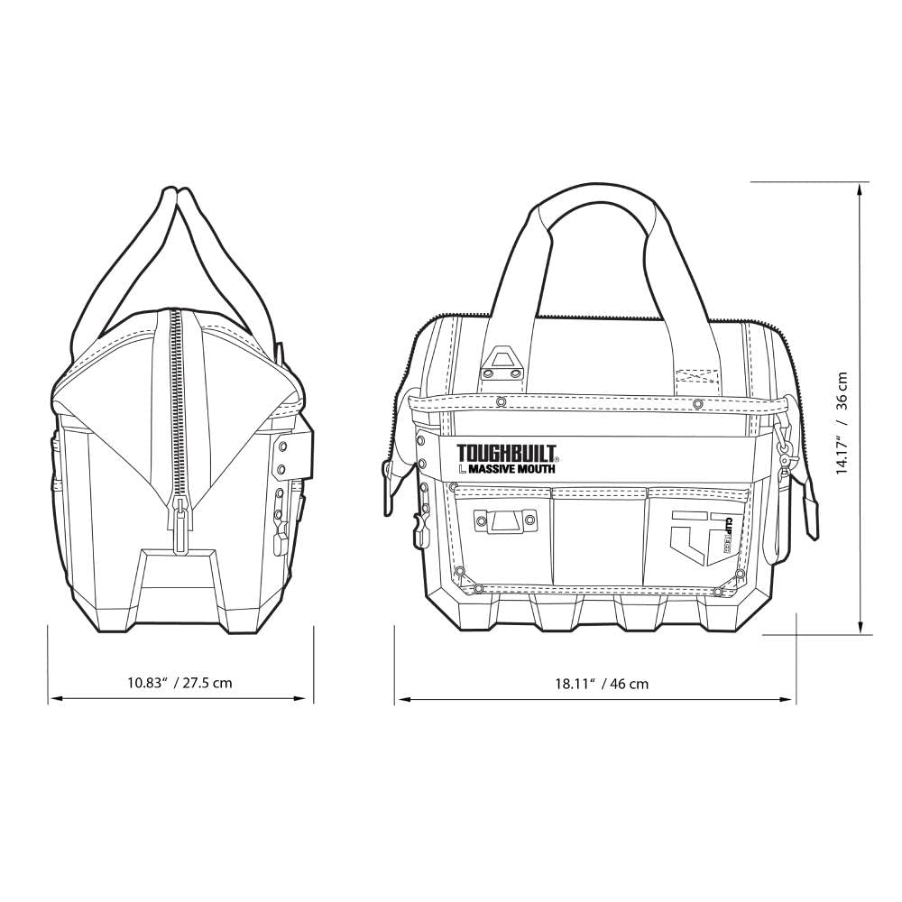 ToughBuilt - Large Massive Mouth 16” Tool Bag - Pro Grade Quality Construction - TB-CT-62-16A ToughBuilt