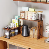 Vfelf Kitchen Countertop Organizer, Spice Rack Cabinet Organizer Shelf Stackable Counter Corner Shelves Organization and Storage for Pantry, Counter top, Coffee Station Wood Rustic Brown Vfelf