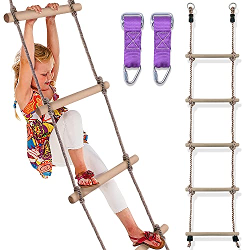 Wooden Climbing Rope Ladder for Kids - Kids Ninja Warrior Obstacle Course Accessories | Playset Rope Ladder for Swing Set Treehouse Bunkbed | Playground Ninja Obstacles Swing Rope Ladder - WoodArtSupply