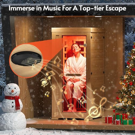 ENSTVER Infrared Wood Sauna 5.4Ft 1 Person, Luxury Full Spectrum Far Infrared Sauna Features Low EMF 1240w 7-Light Dynamic & Music Speakers, Canadian Hemlock Dry Indoor Saunas for Home & Gym ENSTVER
