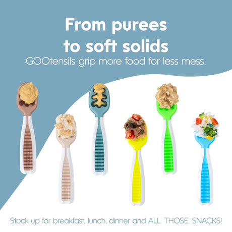 NumNum Baby Spoons Set, Feeding Littles x Silicone Pre-Spoon GOOtensils for Kids Aged 6+ Months - First Stage, Baby Led Weaning (BLW), Teething Spoon - Toddler Utensils - 3 Spoons, Neutrals NumNum