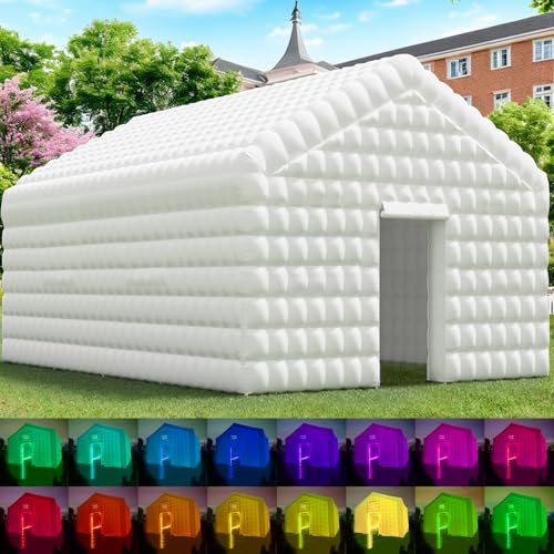 CZGBRO Large Inflatable Nightclub with Light, 20X16.5X12FT White Disco Cube Gazebo Event House Portable Inflatable Party Tent for Birthday, Wedding, School Events, Backyard Party, Rental Business CZGBRO
