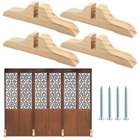 CALIDAKA 4pcs Folding Room Divider Stand,Wooden Room Divider Stand with Screws,Room Divider Screen Holder Feet Partition,Folding Privacy Screen Holder for Hotel Home Office(Color:Wood Color) CALIDAKA