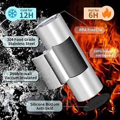 50 Pack Sublimation Tumblers 20 oz Skinny bulk,Stainless Steel Double Wall Insulated Straight Sublimation Tumbler Cups Blank White with Lid,Individually Box,Polymer Coating for Heat Transfer ZONEGRACE
