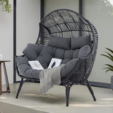 IRONCK Double Egg Chair Outdoor, 2 Person Wicker Lounge Chair, Oversized Thickened Padded Cushions and Headrests, 680 Lbs Egg Loveseat for Indoor, Patio, Living Room, Porch, Balcony, Dark Grey IRONCK