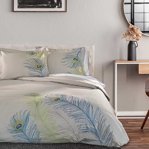 100% Cotton, 3-Piece King/California King, Single Ply, Soft, Embroidered Peacock Duvet Cover Set Superior