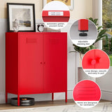LINGZOE Red Metal Locker Storage Accent Cabinets with 2 Adjustable Shelves, 3 Tier Metal Storage Cabinet with Legs, Steel Cupboard Lockers for Kids Bedroom, Home, Office, Entryway, Kitchen LINGZOE