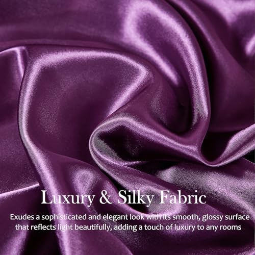 MOVE OVER Purple Satin Comforter Set King Size Purple Ruffle Bedding Set 8 Pieces Satin Bed in a Bag Farmhouse Shabby Chic Ruffle Design Silk Like Satin Comforter Sets MOVE OVER