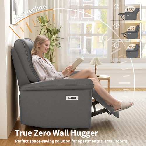 QKFF Wall Hugger Power Recliner Chair, Zero Wall Electric Recliner Chairs with USB Port, Snowflake Velvet Space Saving Large Recliner for Living Room, RV, Home Theater