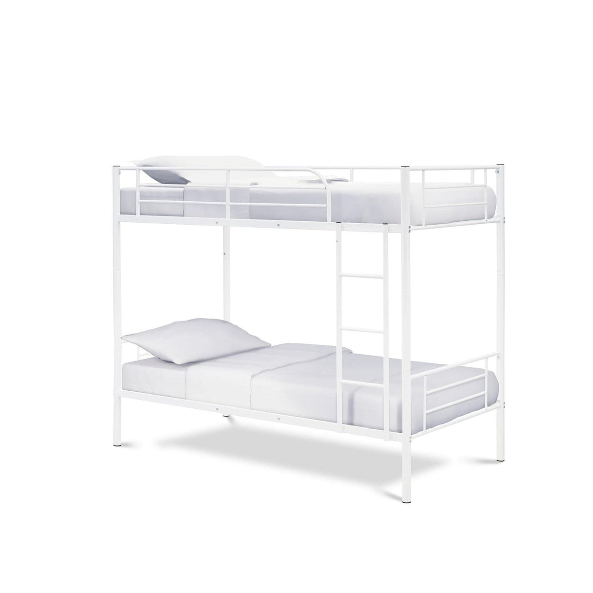 East West Furniture DAT0WHI Danbury Twin Bunk Bed - Two Separate Metal Beds and Ladder with Three Steps and Guard Rails - Twin Over Twin Bunk Bed - Powder Coating White Color East West Furniture