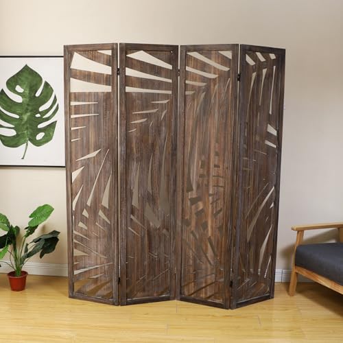 Proman Products - Palm Spring Panel, Wooden Room Divider, Folding Screen Room Divider with Palm Leaf Design (Smoked Brown) Proman Products