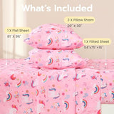 Joiedomi Kids Full Sheet Set Unicorn - 4 Piece Soft Microfiber Bed Sheets - Deep Pocket Wrinkle Free, Cozy Toddler Bedding Set, Fade Resistant Breathable for Boys Girls Teens Joiedomi