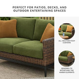 Signature Design by Ashley Horizon Hall Vintage Outdoor Weather Resistant Resin Wicker Loveseat with Cushion and 2 Accent Pillows, Green & Dark Brown Signature Design by Ashley