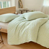 Sage Green Gingham Queen Quilt Set, Soft Pre-washed Microfiber Green Plaid Queen Bedspread, Lightweight Checked Summer Quilt, Grid Bedding Coverlets for All Seasons (Includes 1 Quilt, 2 Pillow Shams) NSNLGSGC