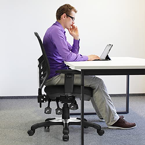 COSTWAY Ergonomic Mesh Office Chair, Mid Back Task Chair with Height Adjustable Armrests, Lumbar Support and Rocking Backrest, Breathable Swivel Computer Desk Chair for Home Office (Black) COSTWAY