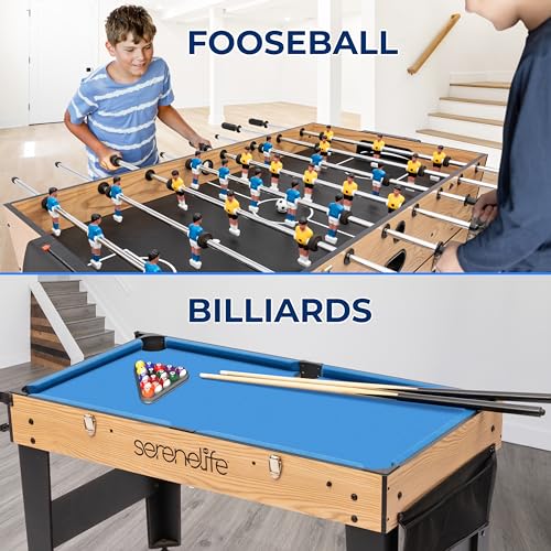 SereneLife 48" 6-in-1 Multi Game Table, Full-Size Indoor and Outdoor Arcade Sports Table with Pool, Air Hockey, Foosball, Basketball, Table Tennis, Dining Table, for Family, Kids, Adults SereneLife